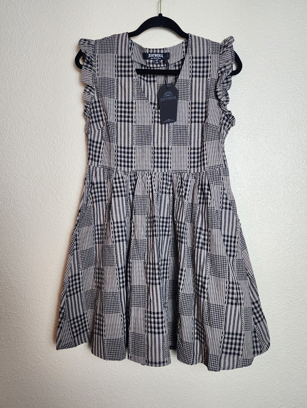 Disturbia Patchwork Plaid Babydoll Mini Dress | US 6 NWT - Picture 5 of 9